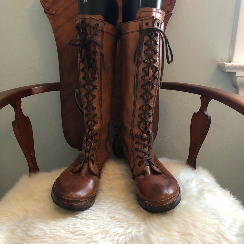 Sutro San Francisco hand crafted Tall Lace-Up Leather Riding Boots - Brown sz 10